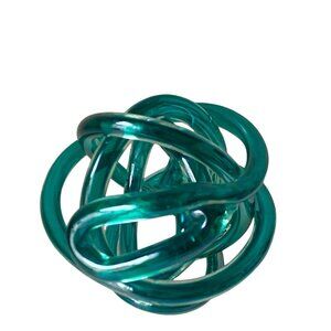 End of The Day Art Glass Twisted Infinity Knot Teal Green Hand Blown Paperweight